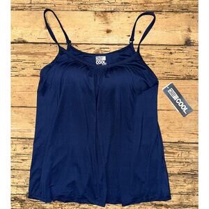 32 Cool Women’s Inky Índigo Shirred Relaxed Tank Cami W/Built In Bra Size M NWT